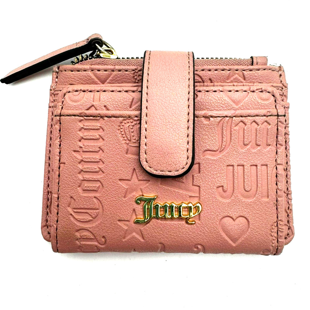 JUICY COUTURE Blush Pink Gold‎ Off The Chain Tab Card Case Zip Snap Wallet